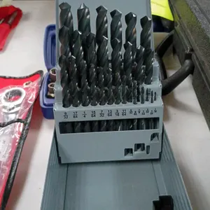 Westward 29-piece drill bit set. Features jobber-length High Speed Steel (HSS) bits ranging from 1/16" to 1/2" in 1/64" increments. Housed in a foldin