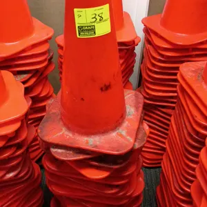 Orange traffic safety cone. Features a stackable square base design. Suitable for traffic control, road work, and safety utility applications. Note: L
