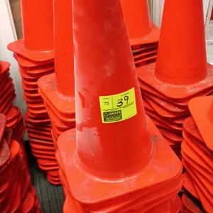 Orange PVC traffic cone. Features a square base.
