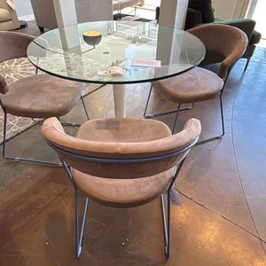 CALLIGARIS PLANT 36" ROUND TEMPERED GLASS DINING TABLE WITH 3 NEW YORK CHAIRS. RETAIL $4300