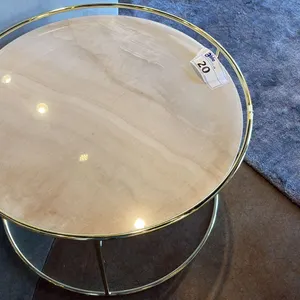 CALLIGARIS ROUND MARBLE AND BRASS 24" X 16"  TABLE.