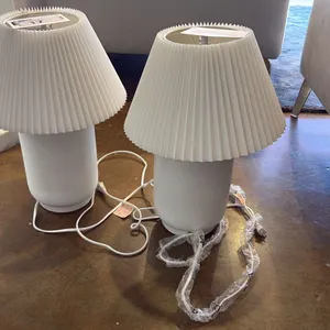 PAIR OF EQ3 TABLE LAMPS WITH PLEATED VINTAGE INSPIRED LINEN SHADES. 20" HIGH