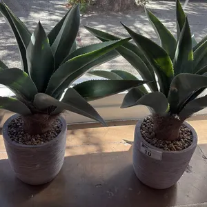PAIR OF POTTED FAUX AGAVE PLANTS. POT DIAMETER 11", OVERALL HEIGHT APPROX 30"