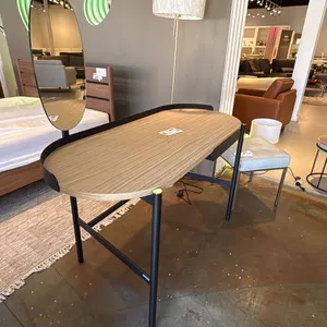 CALLIGARIS VANITY DESK. SOLID ASH WOOD, BLACK METAL FRAME, BRASS ACCENTS. WITH DRAWER. MADE IN