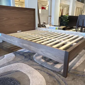 EQ3 WALNUT DOUBLE BED FRAME WITH WOOD SLATS. MODERN MARCEL BED THAT IS A TIMELESS DESIGN