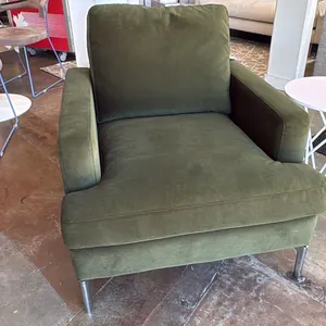EQ3 MADE IN CANADA EVE CHAIR. FEATURES NO SAG SPRING SUSPENSION. 32"W X 36"D RETAIL $1300. OLIVE