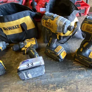 DEWALT 20V CORDLESS DRILL, 3 IMPACT DRILLS, 4 BATTERIES, 2 CHARGERS & 2 BAGS