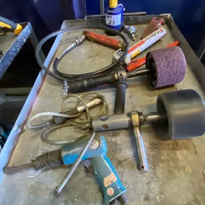 GROUP OF ASSORTED PNEUMATIC TOOLS- PORT A POWER, RIVETER, CHISEL & 2 GRINDERS