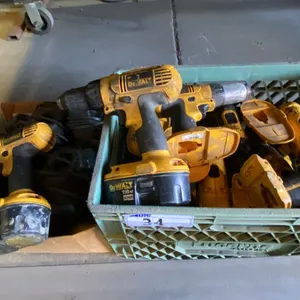 BIN OF ASSORTED 18V DEWALT CORDLESS DRILLS/DRIVERS, BOX OF BATTERIES & CHARGERS *UNKNOWN WORKING