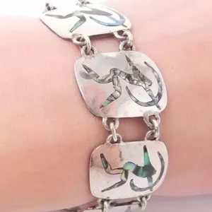 STERLING SILVER M.O.P. INLAY PANEL BRACELET 32.5g