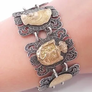 900 SILVER MEXICO AZTEC-STYLE MOTIF PANEL BRACELET
