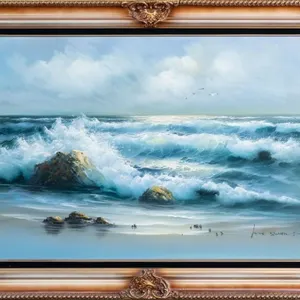 LARGE SCALE SIGNED SEASCAPE WITH BREAKING WAVES