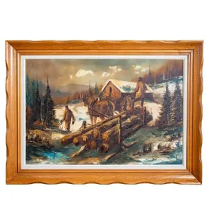 LARGE SCALE SIGNED PAINTING LOGGING IN WINTER
