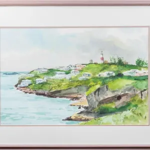 TED PULFORD "COASTAL LANDSCAPE WITH HOUSE," 1983