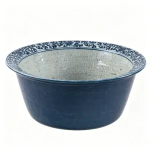 CHINESE BLUE AND WHITE CRACKLE GLAZE CERAMIC BASIN