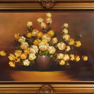 L. HOPS FLORAL STILL LIFE OIL PAINTING