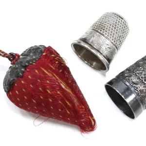 STERLING c.1902, 1912 THIMBLES & PIN CUSHION