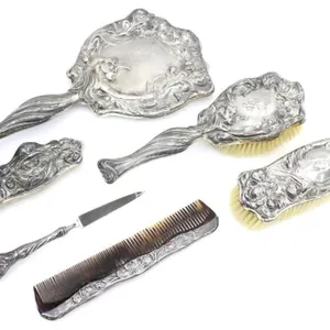 STERLING ART NOUVEAU LADY SILHOUETTE VANITY SET