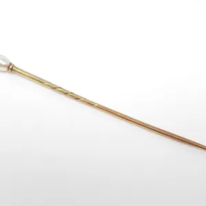 19thC 14KT GOLD NATURAL PEARL STICK PI