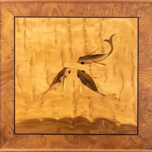 STEPHEN HAIGH TRIO OF FISH MARQUETRY