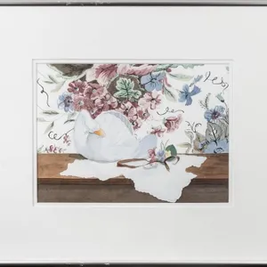 JOYCE REDDOCH SWAN CENTREPIECE WATERCOLOUR 1990
