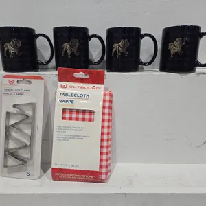 Mac Coffee Mugs (4), Outdoor Table cloth & Table cloth clamps