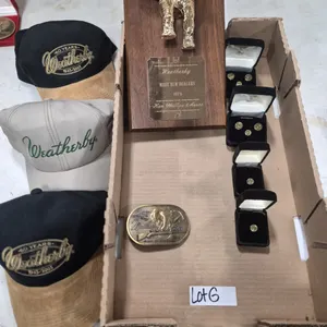 Weatherby  Lot - Cuff links, hats, plaque and belt buckle