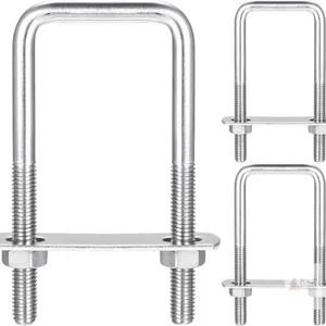 New Square U-Bolts, 3 Sets 42mm(1.65") Inner Width 100mm Length M8 304 Stainless Steel U Clamp Bolt with Nuts and Plates, for Boat Trailer