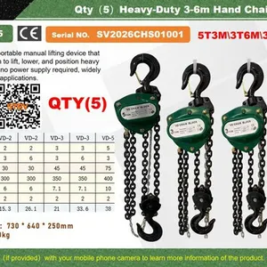 Quantity of (5) 2026 STARVOX VD-2-3-5 Heavy-Duty 3-6m Hand Chain Hoist Set (Unused)