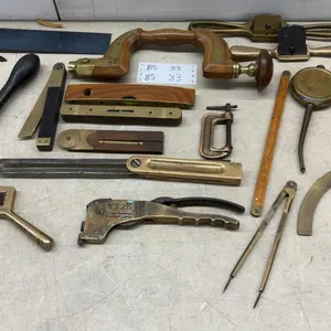 British Brass Tool Collection: Caliper, Rules, Squares, Die Set, Levels, Brace Drill, and More