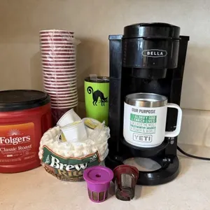 Bella coffee maker, travel mugs, coffee, filters