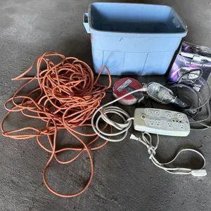 Tote of power cords, surge protector, trouble
