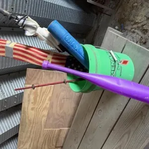 Bucket of fun, American flag, toy bat, water