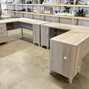 (2) L-Shaped Laminate Wood Office Desks With Drawers And Cabinets, 59in x 59in (There are some scratches and cosmetic imperfections)