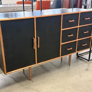 Wood Sideboard Cabinet With 6 Drawers And 2 Doors, 60in x 16in