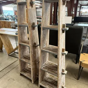 (2) Rustic Wood Ladder-Style Display Shelves, 87in H