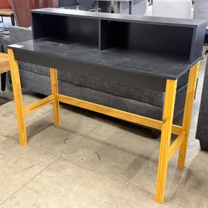 Black and Wood Desk with Upper Shelf, 47.25" x 17.5"