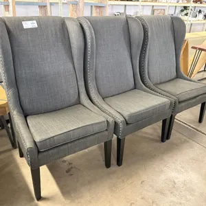(3) Gray Upholstered High Back Wing Chairs With Nailhead Trim