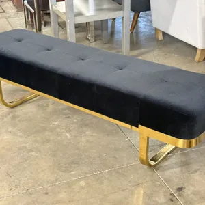 Black Upholstered Bench With Metal Base, 60in Long
