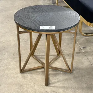 Round Wood Top Side Table With Metal Base, 20in Diameter