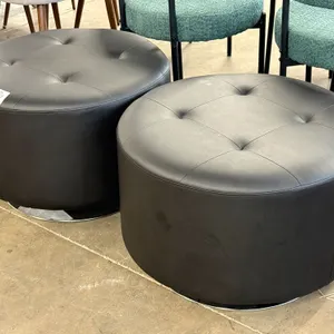 (2) Faux Leather Tufted Round Ottomans, 25in Diameter