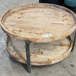 Round Two-Tier Wood and Metal Coffee Table, 38.5in Diameter