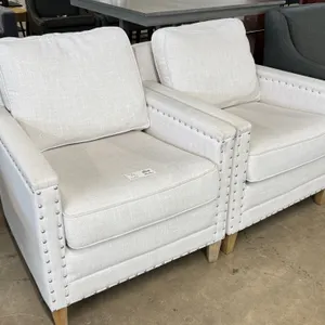 (3) Upholstered Armchairs, Nail-head Trim, Wood Legs