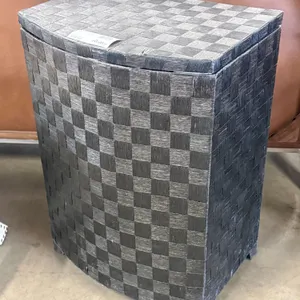 Black Woven Rectangular Hamper with Lid, Top Damaged