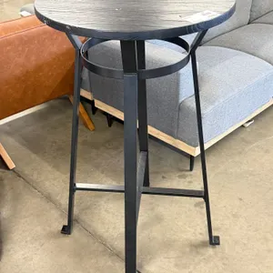 Black Round Bar Table, Wood Top, Metal Base, 24in Diameter