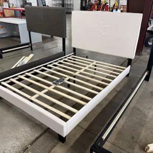White Upholstered Platform Bed Frame with Headboard, Overall Dimensions 81" x 56"