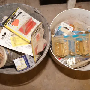 2 Buckets Misc. Hinges, Hooks, Screws