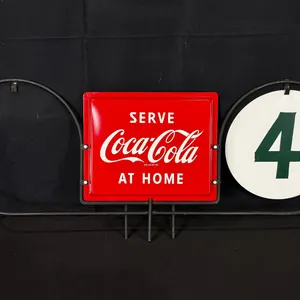 ORIGINAL COCA-COLA "SERVE COCA-COLA AT HOME" DOUBLE-SIDED METAL RACK TOPPER
