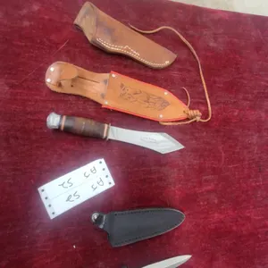 Two Fixed-Blade Knives with Leather Sheaths, Hunting Knife and Tactical Dagger and More