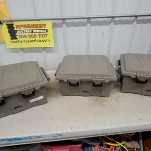 Three Plano 1712 Field Boxes in Tan with Heavy-Duty Latches and Brass Pins